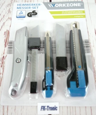 Workzone Heimwerker Messer Set Cutter Set 3 teilig & Ersatzklingen Teppichmeser - Bild 1 von 4