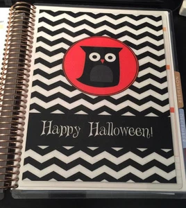 Herbst Happy Halloween Eule s/w chev 2-seitiges ARMATURENBRETT zur Verwendung mit ErinCondren Planer - Bild 1 von 1