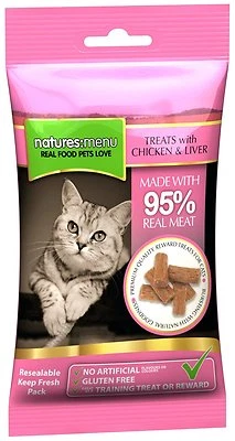 Natures Menu- 3 packs of Chicken & Liver cat treats with 95% REAL MEAT G Free