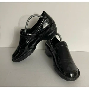 BOC Born Concept Black Peggy Wedge Clogs Patten Leather Nurse Comfort Shoes 8.5 - Picture 1 of 12