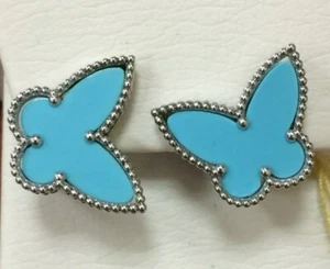 14K White Gold Turquoise Butterfly Earrings (Approx 14x19 MM) (Retail $1,295) - Picture 1 of 3