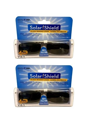 2 Solar Shield Polarized Clip On 51 rec 18 Black Full Frame Sunglasses NEW!! - Image 1 of 2