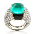 Women's Unique Cabochon Emerald&CZ Solitaire Wedding Ring In 935 ArgentiumSilver