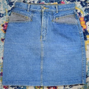 Vintage Jordache Jeans Skirt W27-28 L19 80s 2 Tone Blue Gray Pocket Detail cute - Picture 1 of 10
