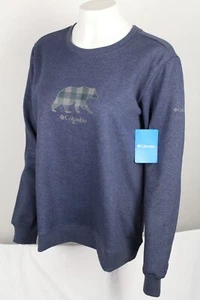 Columbia Women's Sweatshirt Hart Mountain II Bear Graphic Crew XL Nocturnal Blue - Picture 1 of 5