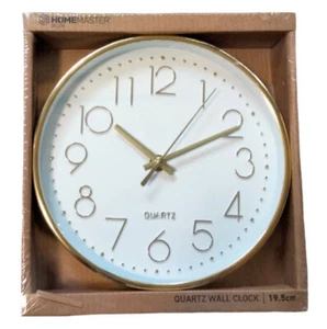 Kitchen Clock Round Wall Clock 19.5cm Quartz Gold Trim White Face - Picture 1 of 5