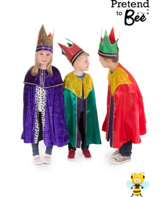 KIDS CHILDRENS KING COSTUME NATIVITY WISE MAN CLOAK CAPE + CROWN KINGS OUTFIT - Image 1 of 2