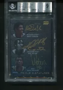 2013-14 UD Black Magic Johnson Karl Malone Robinson Triple Auto Gold /10 BGS 9 - Picture 1 of 2