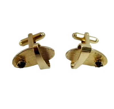 Mens Vintage Cufflinks Gold Tone Oval with brown topax Stone - Image 1 of 4