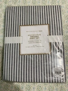 Pottery Barn Teen XL Twin Sheet Set 100% Organic Cotton Boxter Stripe NEW - Picture 1 of 5