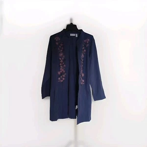 Denim & Co. French Terry 2X Purple Open Front Jacket w/ Pink Embroidery A368042 - Picture 1 of 5