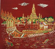 Thai Art Silk Painting the Royal Barge ANANTANAGARAJ Wat Arun Posters Home Decor