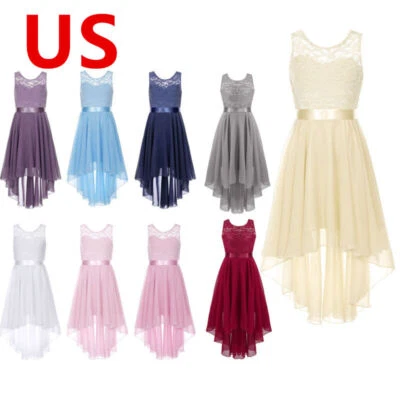 Kids Flower Girls Dress Lace Floral Junior Bridesmaid Wedding Birthday Party - Image 1 of 2