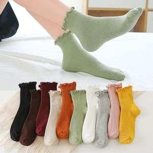 Cotton Super Thin Frilly Ruffle Ankle Socks Boat Socks Ankle Short Women's Socks - Picture 1 of 25