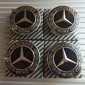 4x Mercedes Black Alloy Wheel Centre Hub Caps 75mm A B C E S M Class ML CLA GLA - Picture 1 of 4