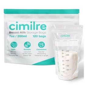 Bolsas de almacenamiento de leche materna Cimilre 7 oz - 120 unidades a prueba de fugas - sin BPA  - Imagen 1 de 6