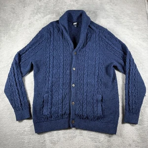 Maglione Lands End uomo XLT blu cardigan scialle maglia cavo pescatore nonno - Foto 1 di 14