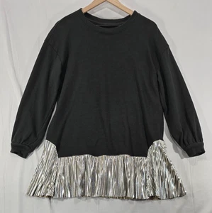 Anthropologie Pilcro Womens Sweatshirt Twofer Metallic Hem Black Streetwear Sz S - Picture 1 of 16