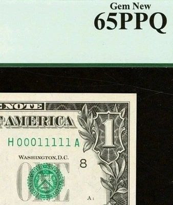 (( LOW # 00011111 )) True Binary Fancy serial number $1 PCGS 65 PPQ / non star / - Image 1 of 3