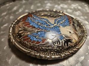 SPLENDIDA FIBBIA CINTURA 3" X 3,75" AQUILA TONO ARGENTO PESANTE, COMPOSIZIONE SCONOSCIUTA - Foto 1 di 2