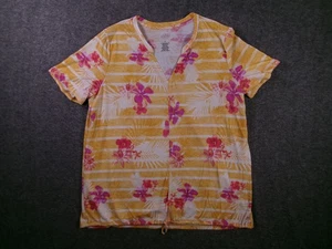 Top activo St Johns Bay para mujer XL floral cuello en V manga corta cordón amarillo - Imagen 1 de 8