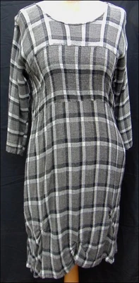 MASAI dress black/white check gathered linen/cotton blend dress size 12 UK/M - Image 1 of 4