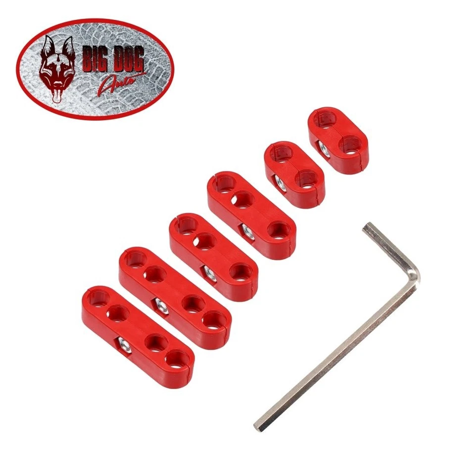 Juego de 6 separadores de cables de bujía de plástico rojo - estilo de carrera se adapta a 8 mm, 9 mm, 10 mm Foto 1 de 4
