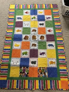Handmade Quilted Children's Blanket based on Brown Bear book, 36 x 58" - Picture 1 of 7