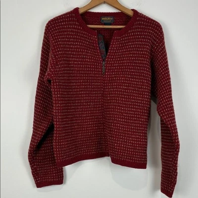 Suéter Woolrich Para Mujer Pequeño Rojo Cuello Redondo Cremallera Frontal 100% Lana Foto 1 de 4