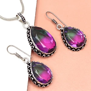 Tourmaline Set Gemstone Gift Wedding Party Bi-Color Pendant,Earring,Ring - Picture 1 of 10