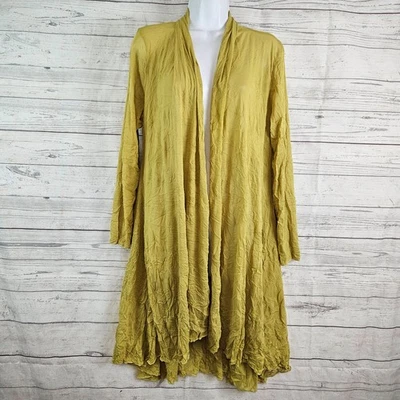 Comfy USA Womens Crinkle Cardigan Sz XL Chartreuse Long Sleeve Semi Sheer - Image 1 of 4