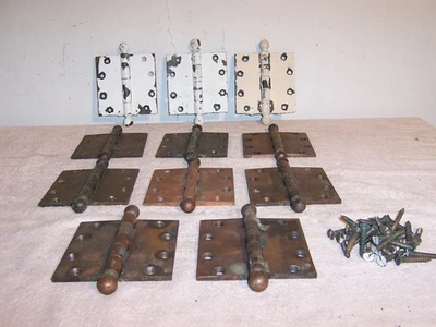 Grp (11) Bisagras de puerta de Yale Town victorianas de latón antiguo pesado de 1887 41/2x41/2 Foto 1 de 4