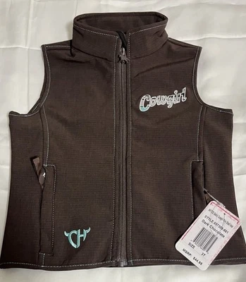 全新无标签女牛仔五金刺绣和眼花背心 尺寸 3T 棕色 — 第 1/4 张图片