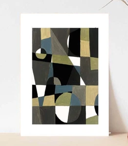 Original Mid Century Modern Art Geometric Abstract Painting Grey Wall Art Decor - Imagen 1 de 18