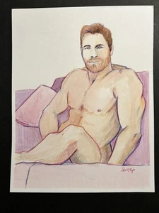 Männlicher Akt Aquarellzeichnung - signiert vom Künstler - Bild 1 von 2