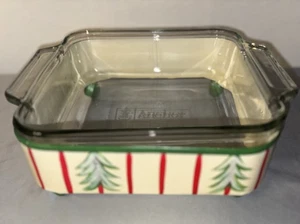 Vintage Christmas Hand Painted Metal Casserole Holder + 2qt 8x8 Dish L1115 - Picture 1 of 9