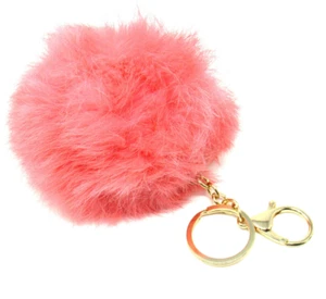 Pink Pompon Purse Charm Keychain Key Fob Fluffy Plush Ball Key Ring Pom-Pom - Picture 1 of 7