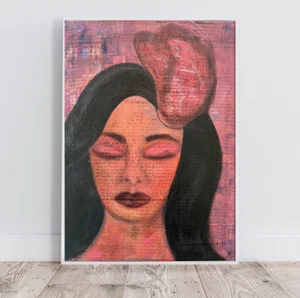 Whispers of Transformation – Abstract Woman with Butterfly | 11x14 Painting - Picture 1 of 13