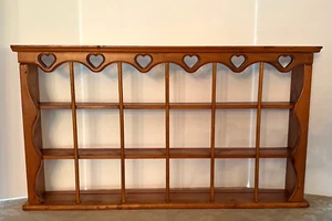 Vintage Knotty Pine 18 Tea Cup & Saucer Display 3 Tier Heart Hanging Wall Shelf - Picture 1 of 13