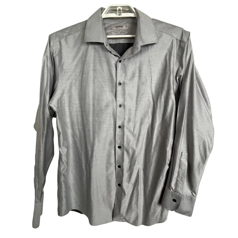 Camisa masculina Murano slim fit sem ferro tamanho 17/35 cinza preta bolinhas manga longa - Imagem 1 de 4