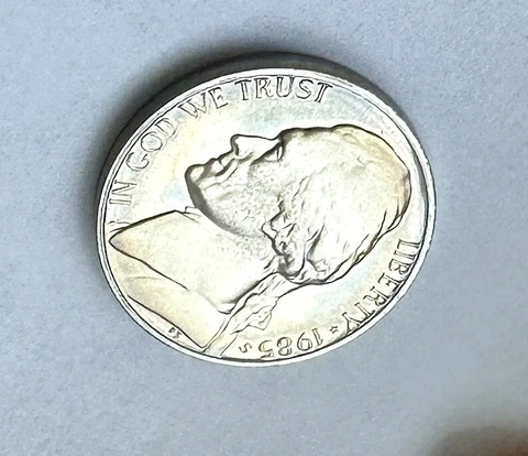 1985-S Blue TONED Jefferson 5c Proof ~ Obverse Edge And Rear Color! ~ H93 Cover