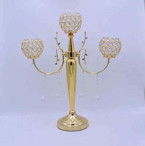 Crystal Gold 3 Arms Candelabra/ Floral Riser/Wedding Centerpieces with Crystal - Picture 1 of 2