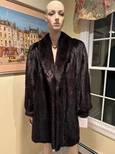 NEW! 34" Long Hip/Knee Length Female Ranch Black Real Mink Fur Jacket 10/12 Med. - Picture 1 of 9