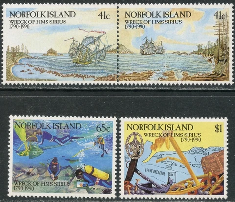 NORFOLK ISLAND Sc#471-474 1990 Wreck of the Sirius Complete Set OG Mint NH Cover