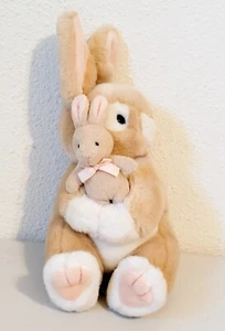 Russ Tan White BUNNY RABBIT holding BABY BUNNY Stuffed Animal Plush 10" - Picture 1 of 6