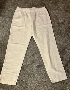 NWT H&M Natural Linen Pants Women's Beige Elastic Waist Pockets Size Medium - Picture 1 of 5
