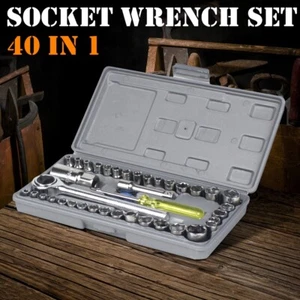 40-Piece Ratchet Wrench Socket Tool Set METRIC/SAE 1/4" & 3/8" Drive w/ Case USA - Picture 1 of 12