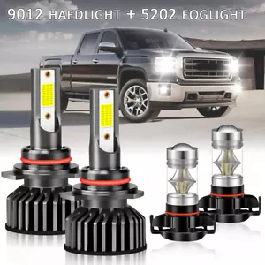 For 2014 2015 GMC Sierra 1500 White 9012 LED Headlight + 5202 Fog Light Bulbs 4x - Picture 1 of 20