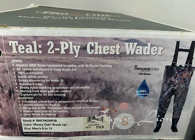 Pro Line Waterproof 400g Thinsulate 2-Ply Chest Waders NW7002MOB Men's Size 8 - Image 1 of 4