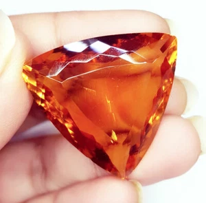Untreated Citrine 50.05 Ct Loose Gemstone Lab Created Certified Trillion Cut Gem - Picture 1 of 10